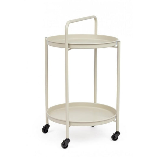 carrello pieghevole austin in acciaio beige, con vassoio, vista frontale del prodotto