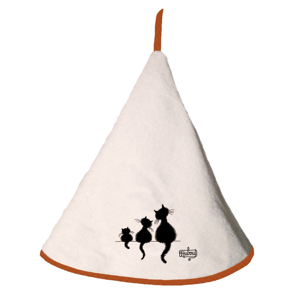 asciugamano dubout 3 chats avorio, colore avorio, taglia diamètre 60. asciugamano piegato su sfondo neutro per una visione pulita del prodotto