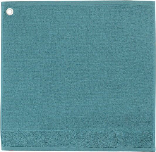 asciugamano con occhiello curl lichene, colore lichene, taglia 50 x 50. asciugamano piegato su sfondo neutro per una visione pulita del prodotto