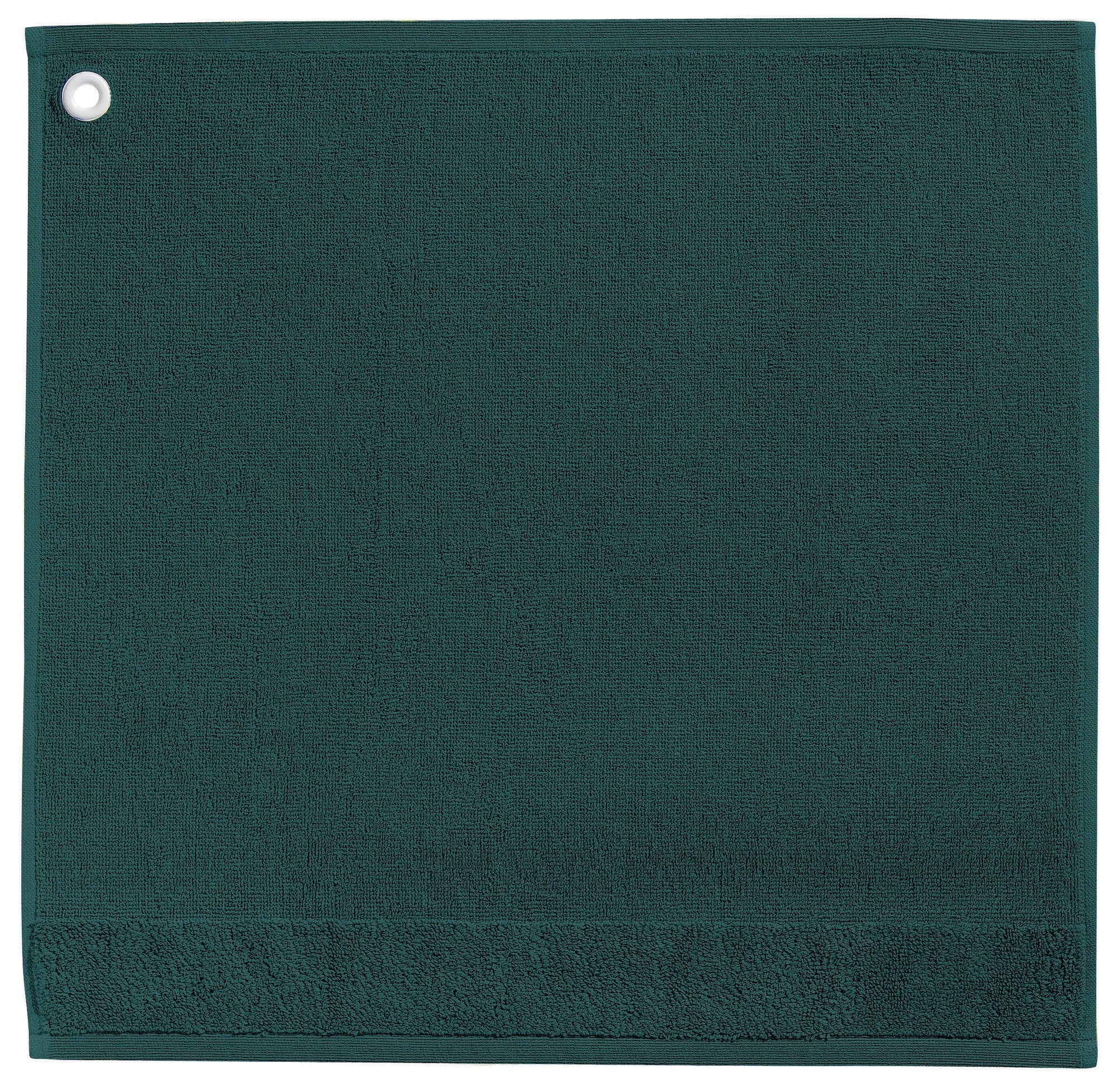 asciugamano con occhiello curl abete, colore abete, taglia 50 x 50. asciugamano piegato su sfondo neutro per una visione pulita del prodotto