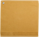 asciugamano con occhiello curl curry, colore curry, taglia 50 x 50. asciugamano piegato su sfondo neutro per una visione pulita del prodotto