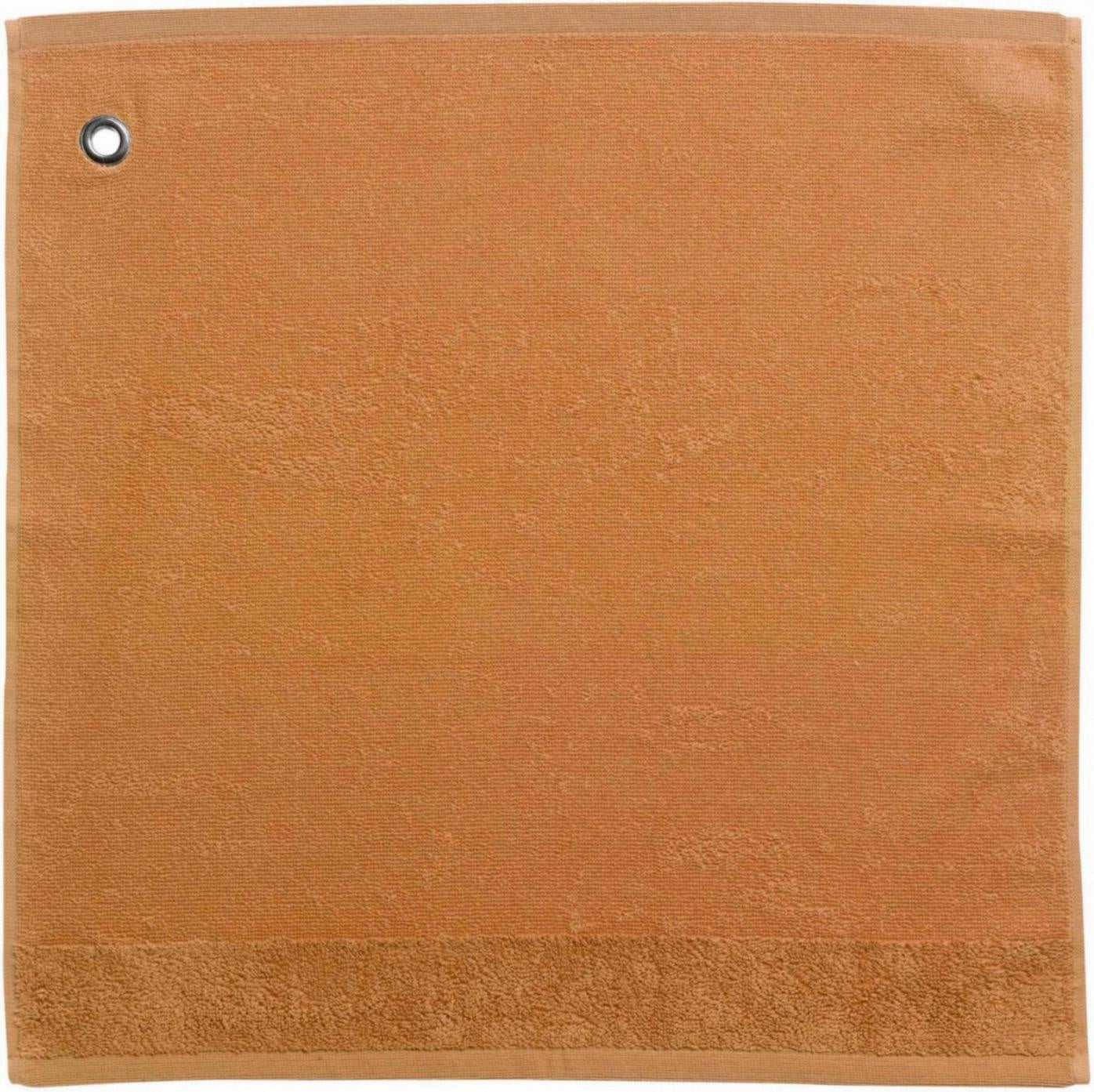 asciugamano con occhiello curl ambra, colore ambra, taglia 50 x 50. asciugamano piegato su sfondo neutro per una visione pulita del prodotto