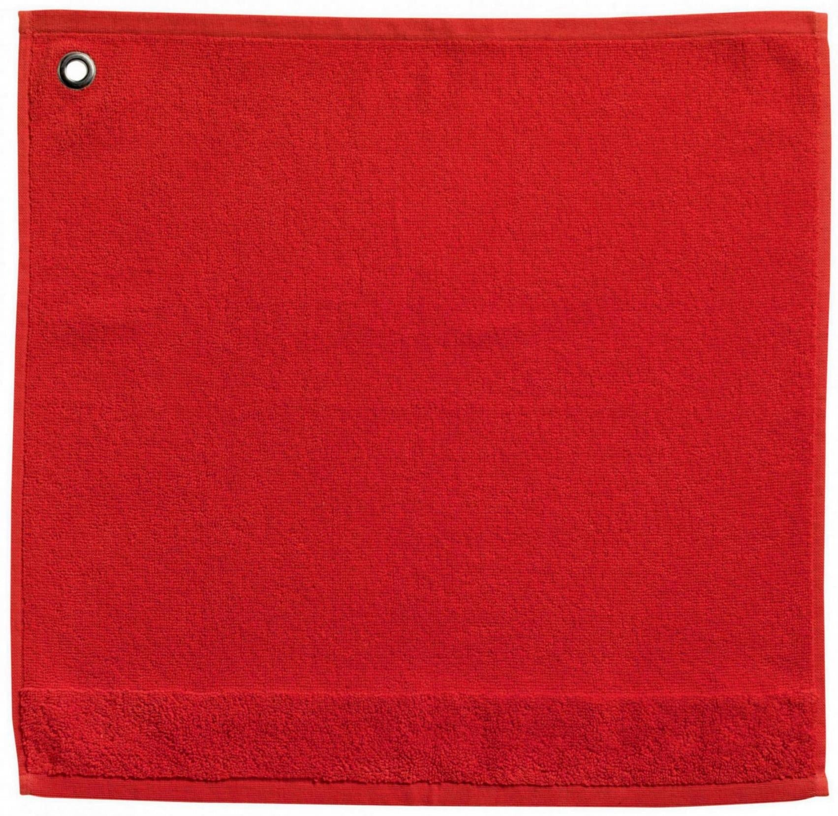 asciugamano con occhiello curl paprika, colore paprika, taglia 50 x 50. asciugamano piegato su sfondo neutro per una visione pulita del prodotto