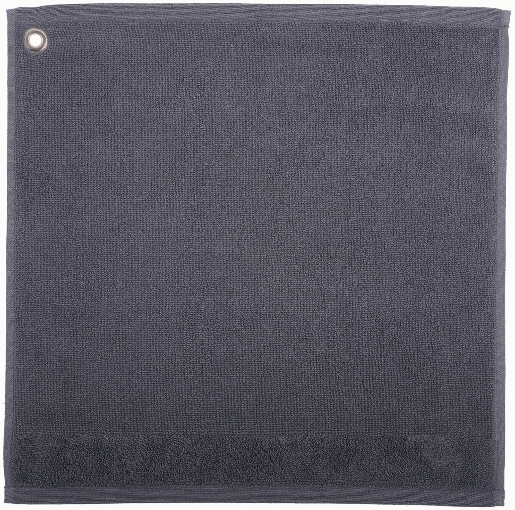 asciugamano con occhiello curl ombra, colore ombra, taglia 50 x 50. asciugamano piegato su sfondo neutro per una visione pulita del prodotto