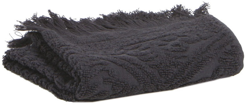 asciugamano da bagno zoe carbone, colore carbone, taglia 50 x 100. asciugamano piegato su sfondo neutro per una visione pulita del prodotto