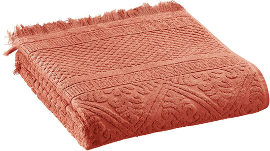 asciugamano zoe terra di siena, colore terra di siena, taglia 50 x 100. asciugamano piegato su sfondo neutro per una visione pulita del prodotto