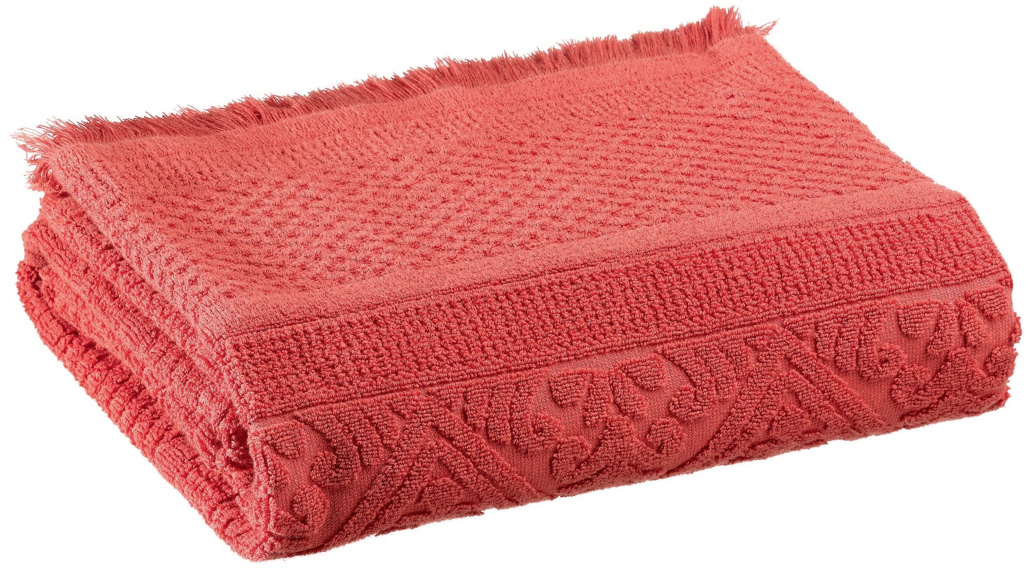 asciugamano da bagno zoe mattone, colore mattone, taglia 100 x 180. asciugamano piegato su sfondo neutro per una visione pulita del prodotto