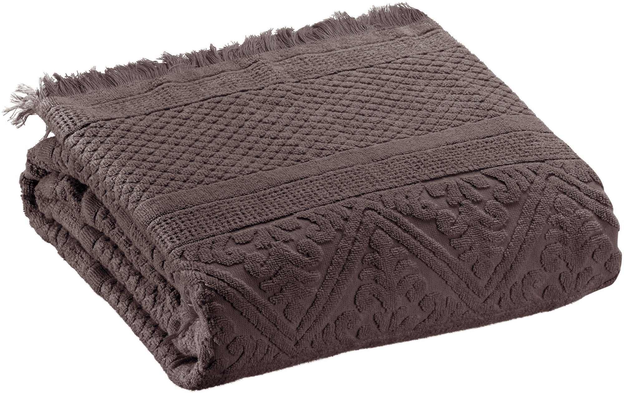 asciugamano zoe ebano, colore ebano, taglia 100 x 180. asciugamano piegato su sfondo neutro per una visione pulita del prodotto