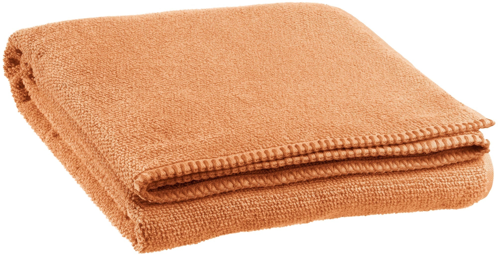 asciugamano doccia bora cannella, colore cannella, taglia 70 x 130. asciugamano piegato su sfondo neutro per una visione pulita del prodotto