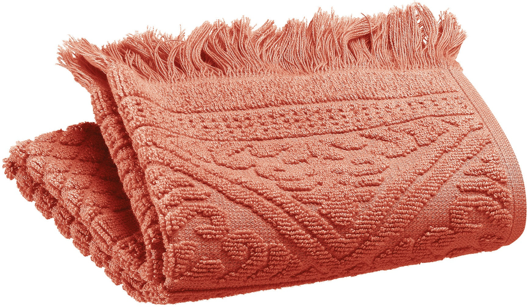 asciugamano ospite zoe terra di siena, colore terra di siena, taglia 30 x 50. asciugamano ospite piegato elegantemente su fondo neutro