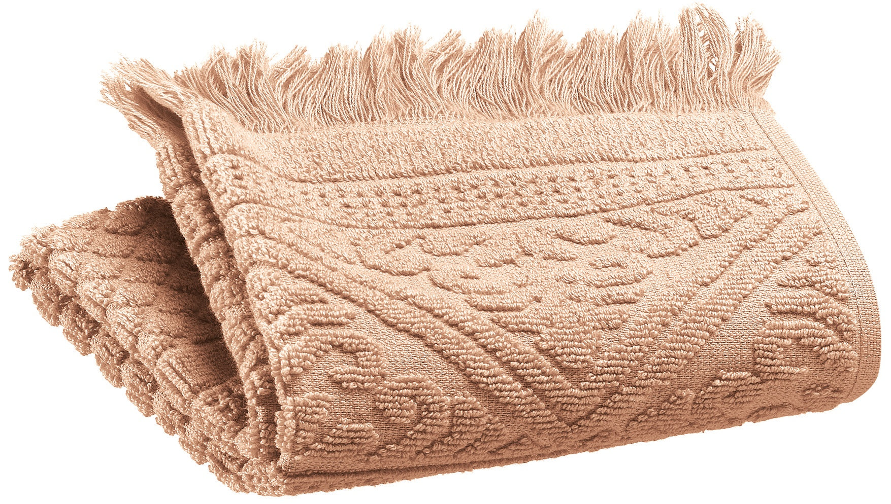 asciugamano ospite zoe nocciola, colore nocciola, taglia 30 x 50. asciugamano ospite piegato elegantemente su fondo neutro