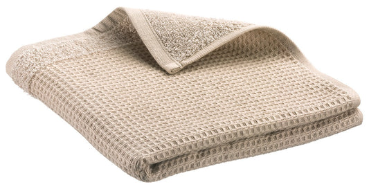 asciugamano ospite riciclato abby naturale, colore naturale, taglia 30 x 50. asciugamano ospite piegato elegantemente su fondo neutro