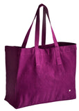 borsa shopper iona pioggia viola, colore pioggia viola, taglia 38 x 46 x 18. vista frontale della borsa shopping in tessuto ecologico su sfondo neutro