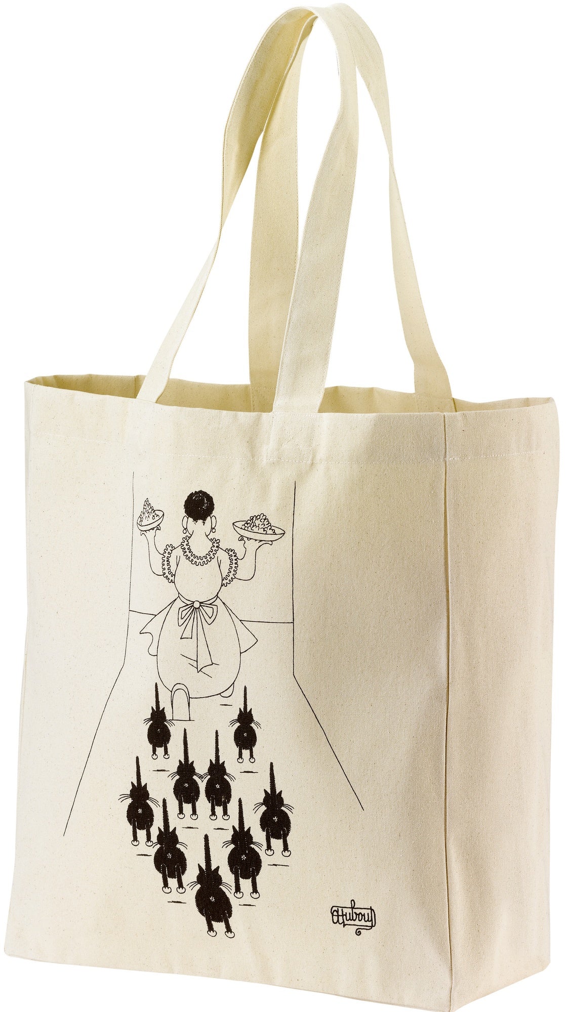 borsa shopping dubout a table ecru, colore ecru, taglia 40 x 36 x 16. vista frontale della borsa shopping in tessuto ecologico su sfondo neutro