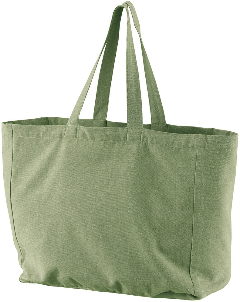 borsa shopping riciclata grace matcha, colore matcha, taglia 35 x 40 x 15. vista frontale della borsa shopping in tessuto ecologico su sfondo neutro