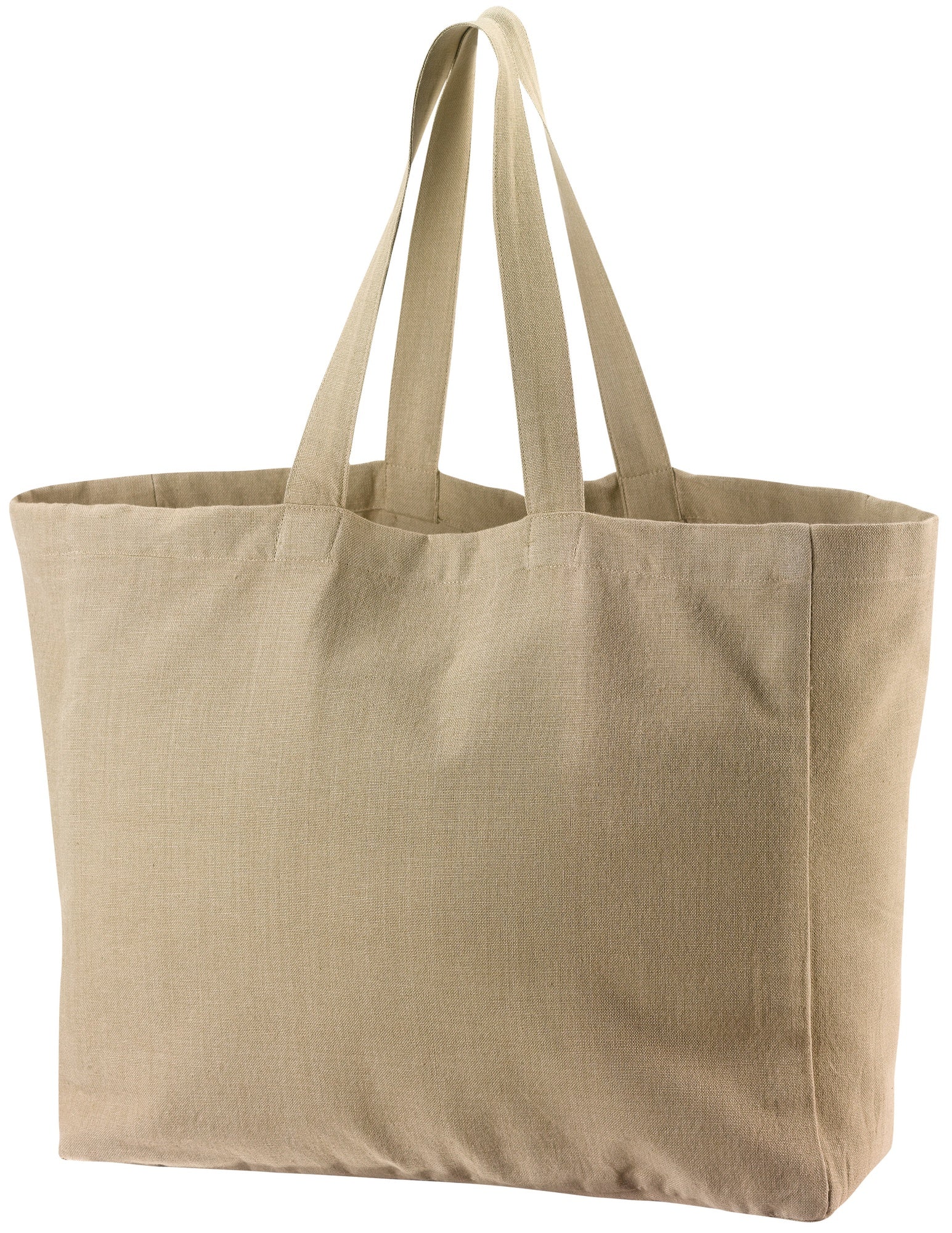 borsa shopping riciclata grace cammello, colore cammello, taglia 35 x 40 x 15. vista frontale della borsa shopping in tessuto ecologico su sfondo neutro