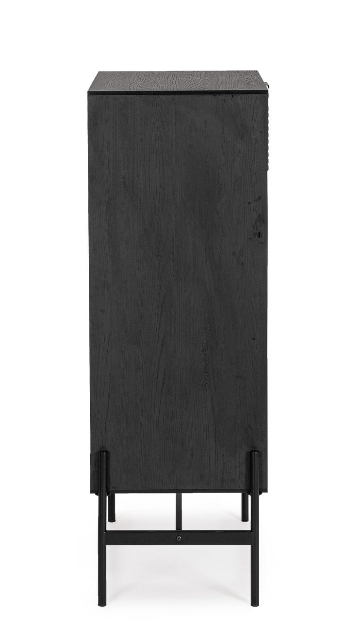 cassettiera allycia in legno di frassino nero e naturale, 64x40x115,5 cm, ideale per camera da letto, ingresso o soggiorno