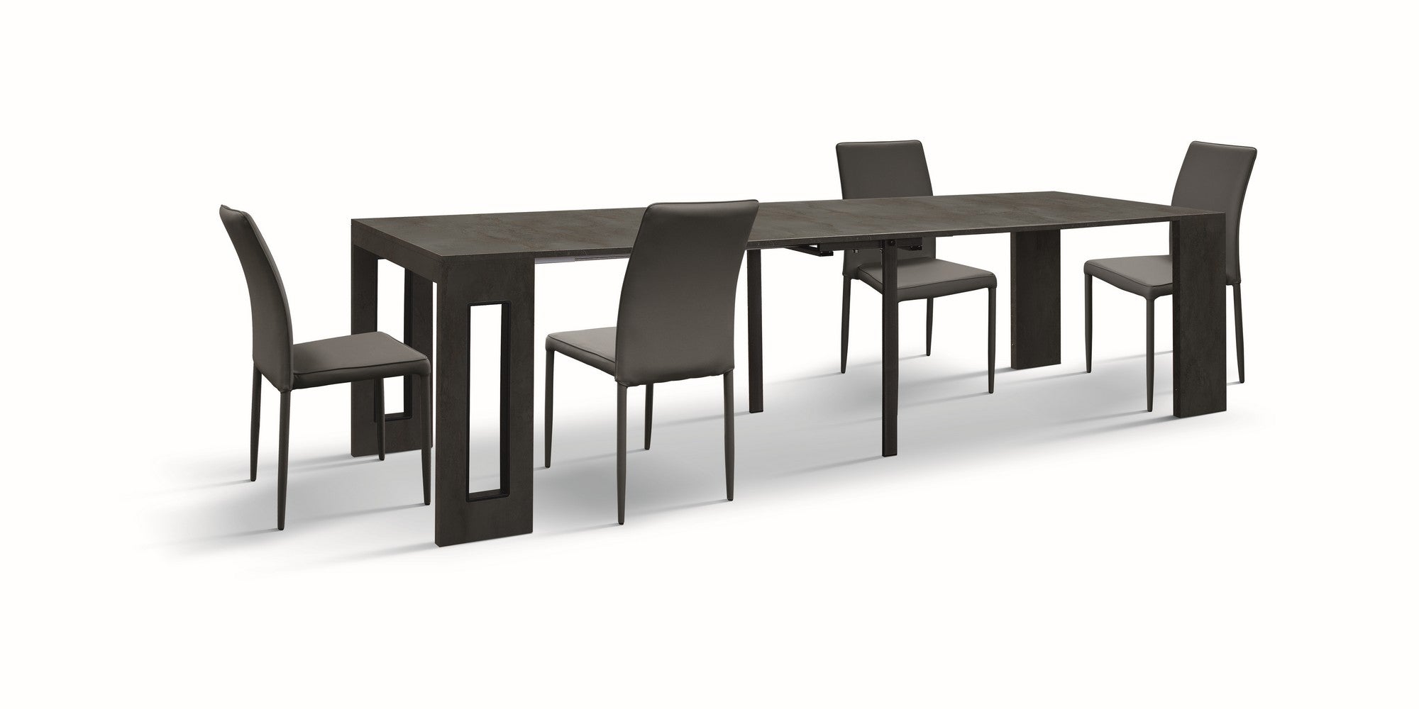 consolle gaiole in legno e acciaio ossidato 90×45 cm allungabile a 90×295 cm, consolle aperta mostrata in ambiente sala da...