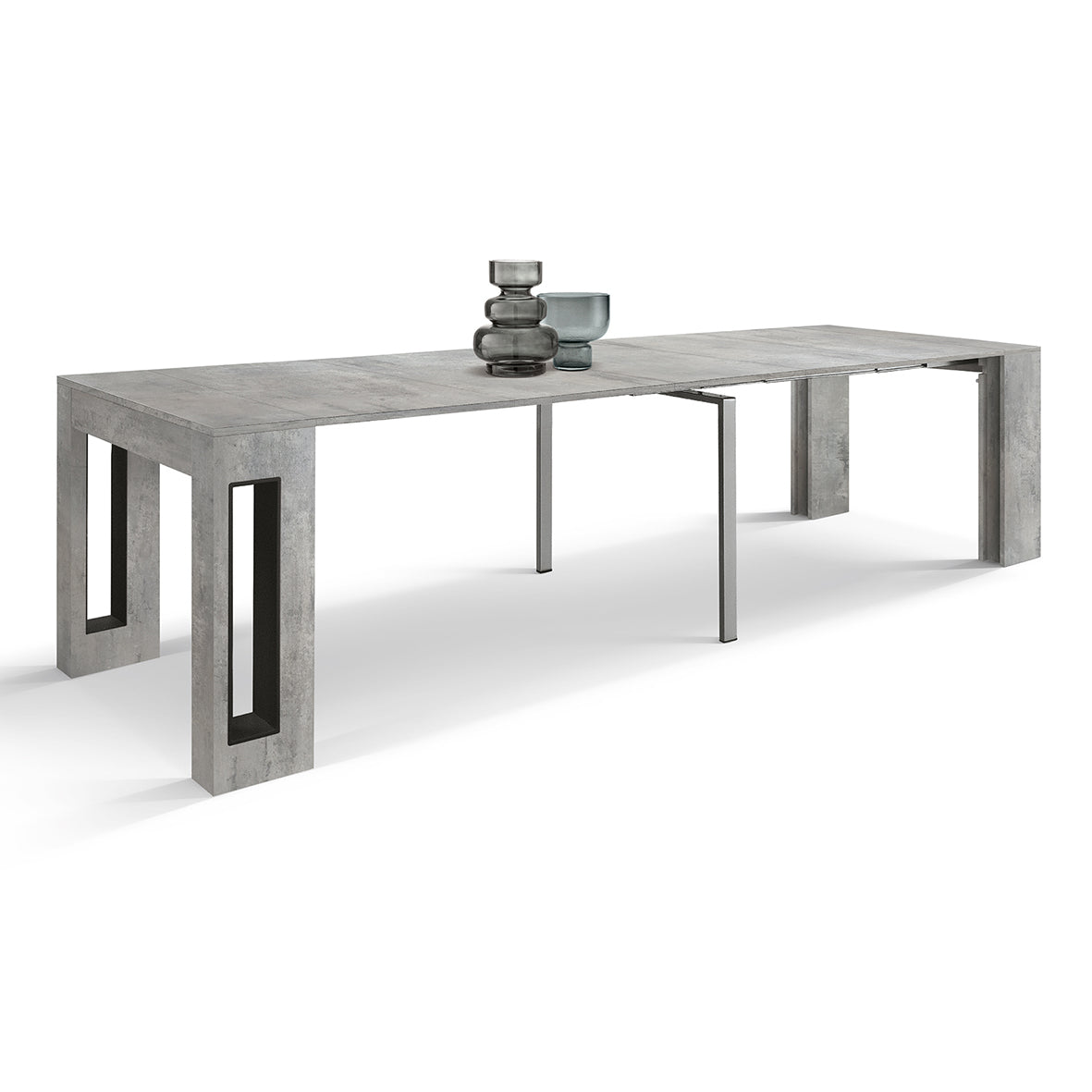 consolle gaiole in legno, finitura grigio cemento 90×45 cm allungabile a 90×295 cm, ambiente moderno arredato con consolle...