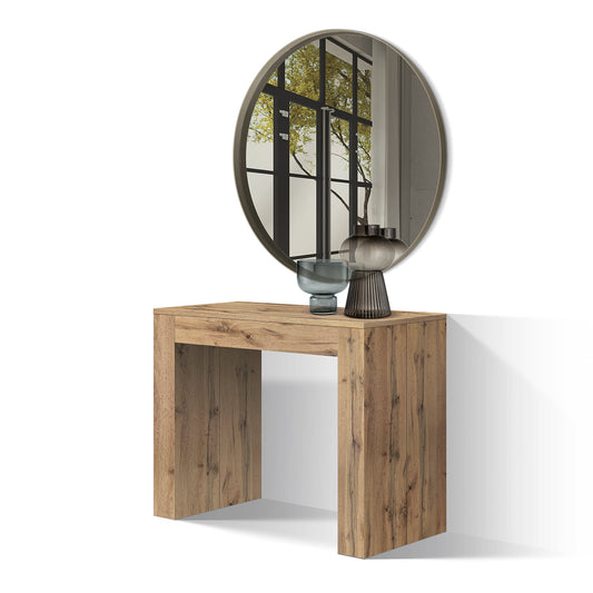 consolle allungabile lerici effetto rovere rustico 90×45 cm – 90×300, consolle allungabile vista frontale, perfetta per...