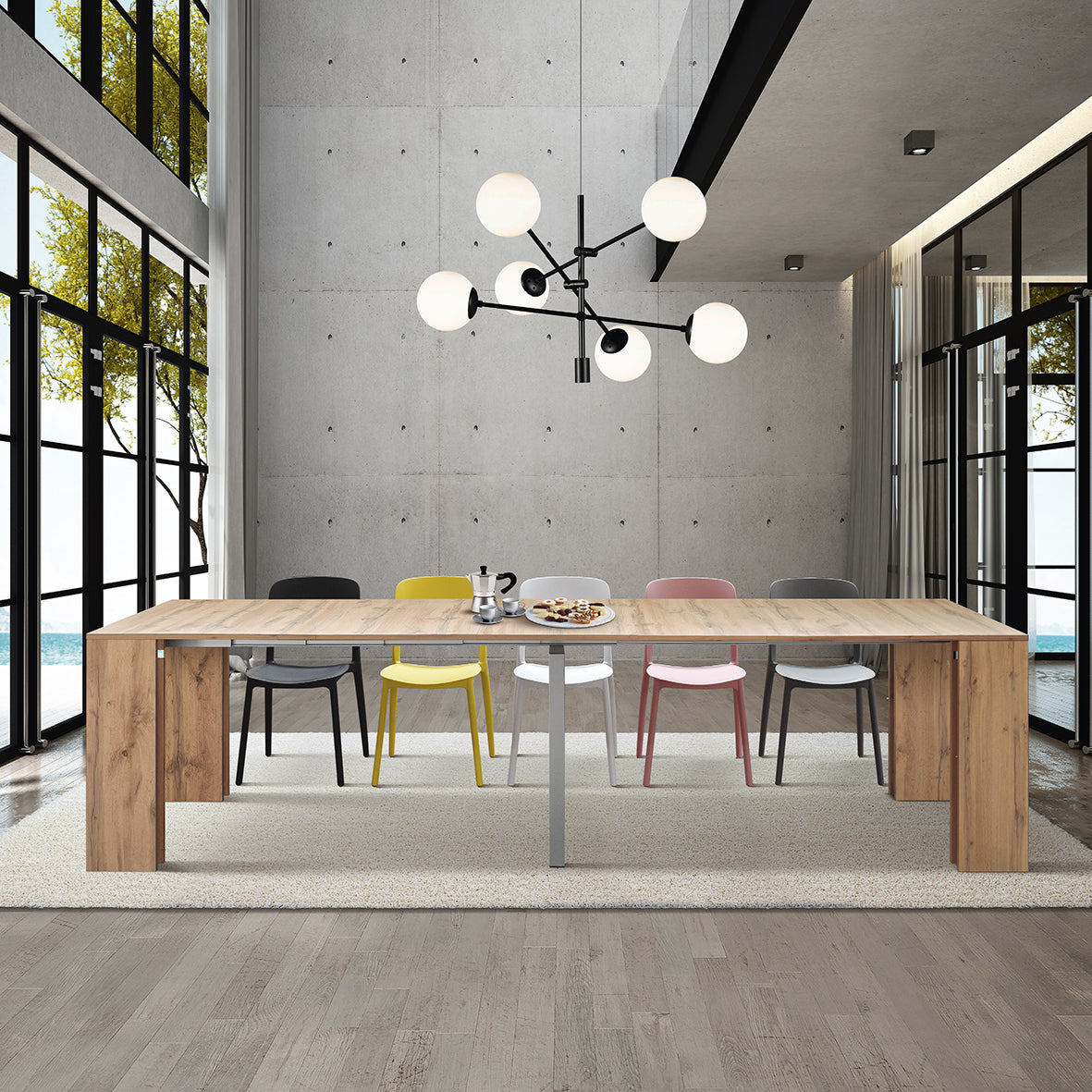 consolle allungabile lerici effetto rovere rustico 90×45 cm – 90×300, vista laterale per evidenziare il sistema di estensione