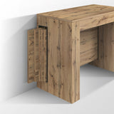 consolle gaiole in legno, finitura rovere rustico 90×45 cm allungabile a 90×295 cm, consolle aperta mostrata in ambiente...