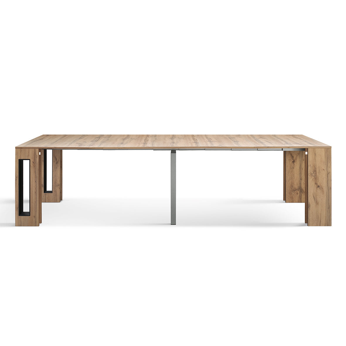 consolle gaiole in legno, finitura rovere rustico 90×45 cm allungabile a 90×295 cm, dettaglio dei materiali e lavorazioni...