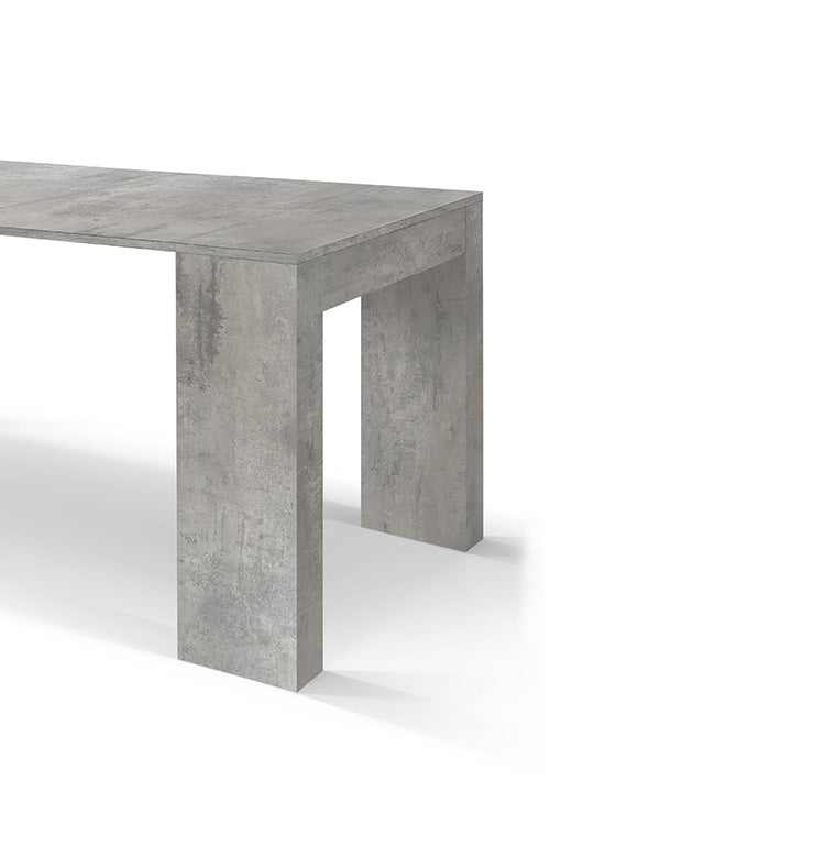 consolle allungabile lerici effetto grigio cemento 90×45 cm – 90×300, vista laterale per evidenziare il sistema di estensione