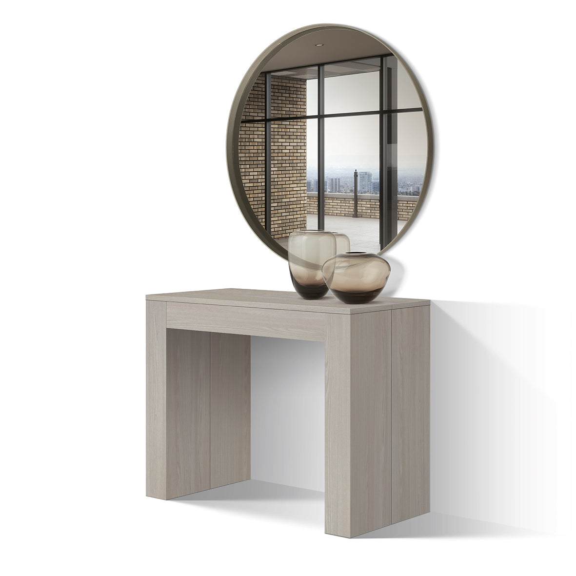 consolle allungabile lerici effetto olmo perla 90×45 cm – 90×300, consolle allungabile vista frontale, perfetta per spazi...