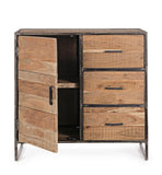 credenza elmer in legno di acacia e acciaio, 90x40x90 cm, vista laterale per evidenziare profondità e proporzioni