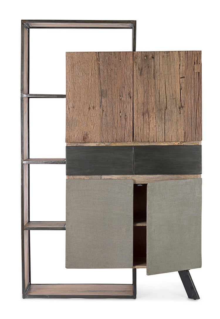 credenza manchester in legno di mango e acciaio nero, 118x38x180 cm, credenza inserita in contesto arredato con stile nordico