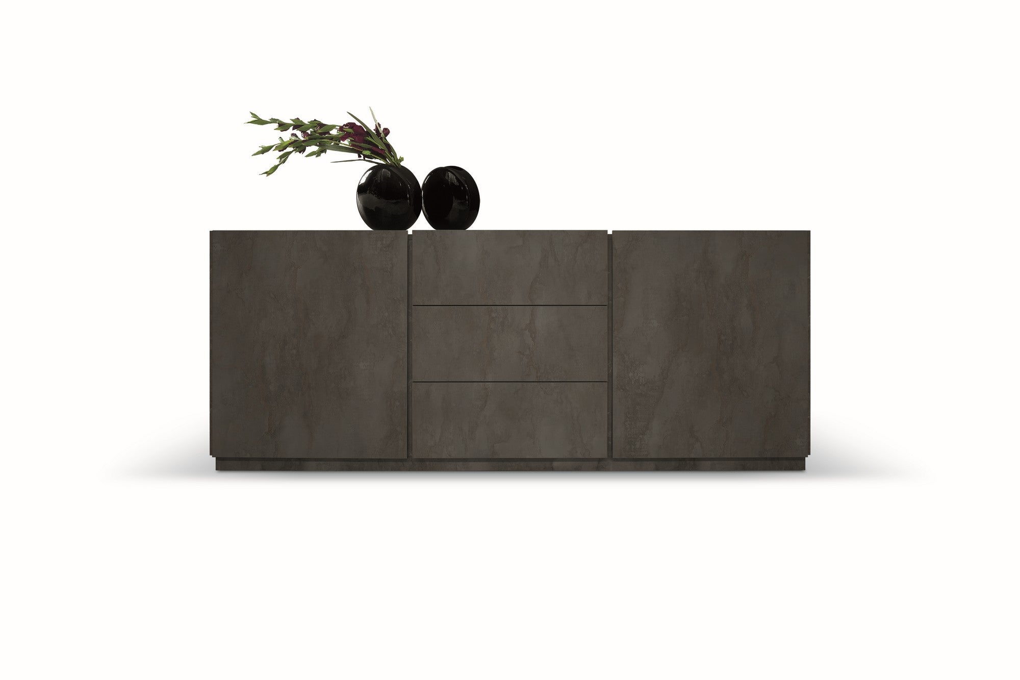 credenza favignana in legno, finitura in acciaio ossidato, piano effetto marmo statuario, 200×50 cm, credenza in legno vista...