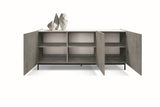 credenza pietrasanta in legno, finitura in grigio cemento, piano effetto marmo statuario, 200×50 cm, dettaglio delle ante in...