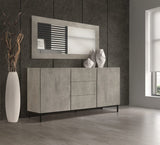 credenza pietrasanta in legno, finitura in grigio cemento, piano effetto marmo statuario, 200×50 cm, credenza in legno vista...