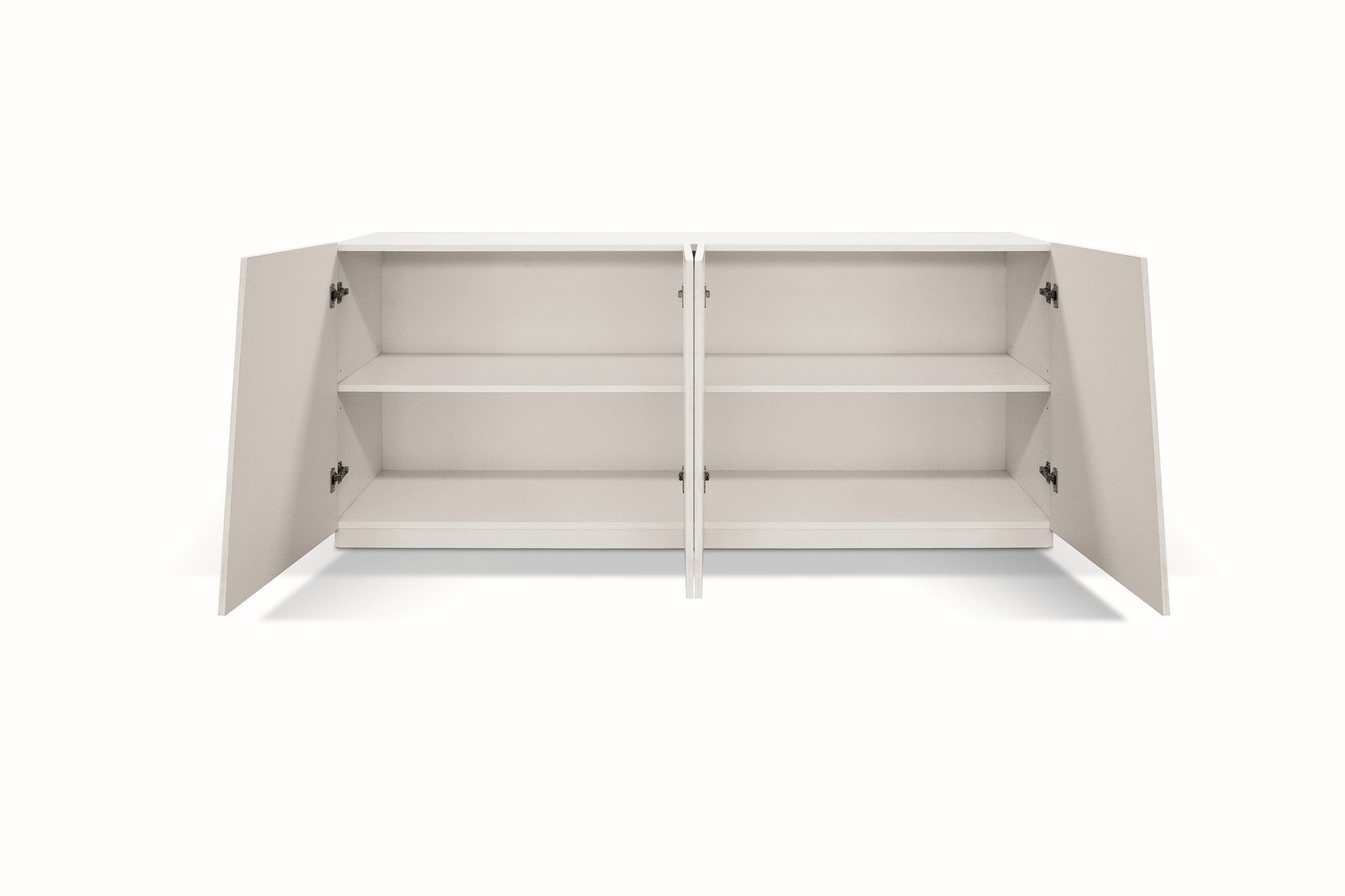 credenza gorgona in legno, finitura in bianco frassinato, 180×50 cm, credenza posizionata in ambiente living moderno