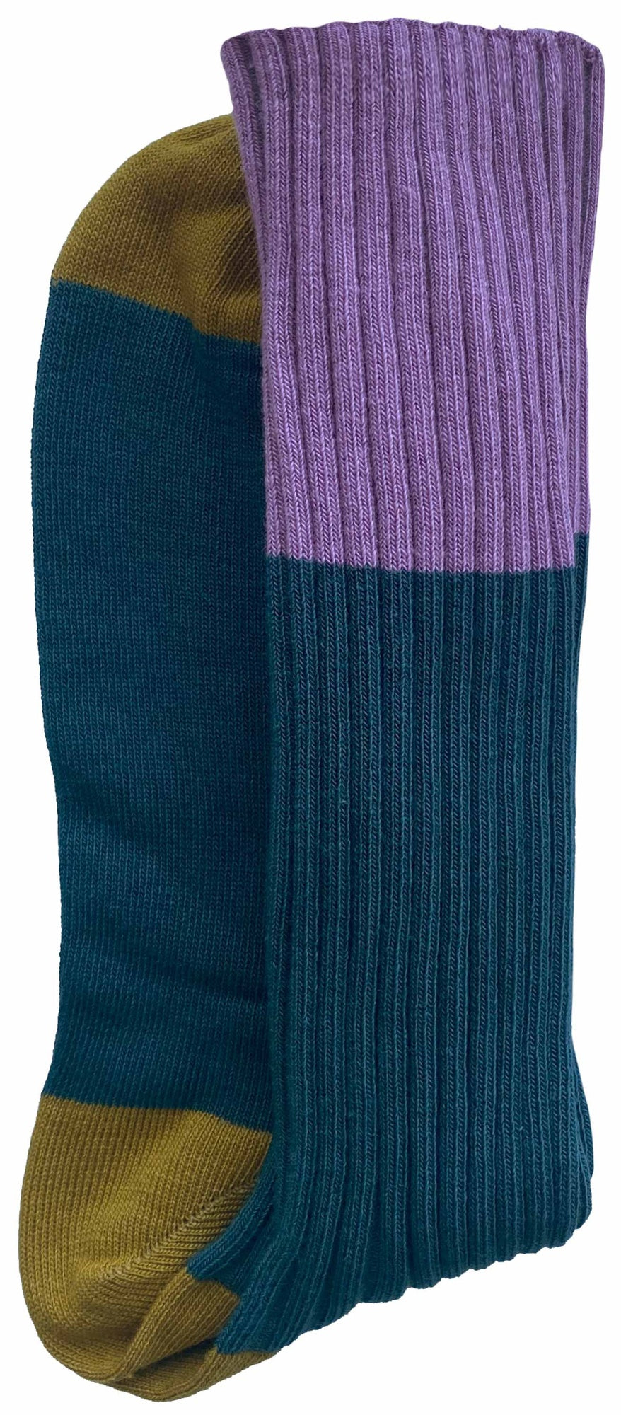 calzini yvette uragano, colore uragano, taglia 36/38. paio di calzini ecosostenibili piegati su sfondo neutro per evidenziare il tessuto naturale