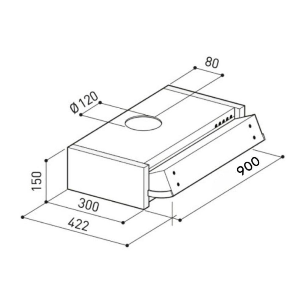 samet cappa da incasso estraibile90, dettaglio della struttura in acciaio o vetro