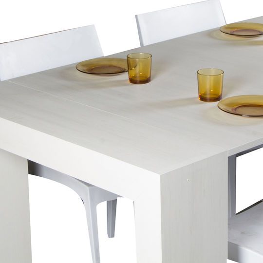 consolle allungabile ponza bianco consumato 90×45 cm – 90×295 cm, vista laterale per evidenziare il sistema di estensione