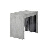 consolle allungabile ofelia colore grigio cemento, dettaglio della struttura e finitura in legno naturale