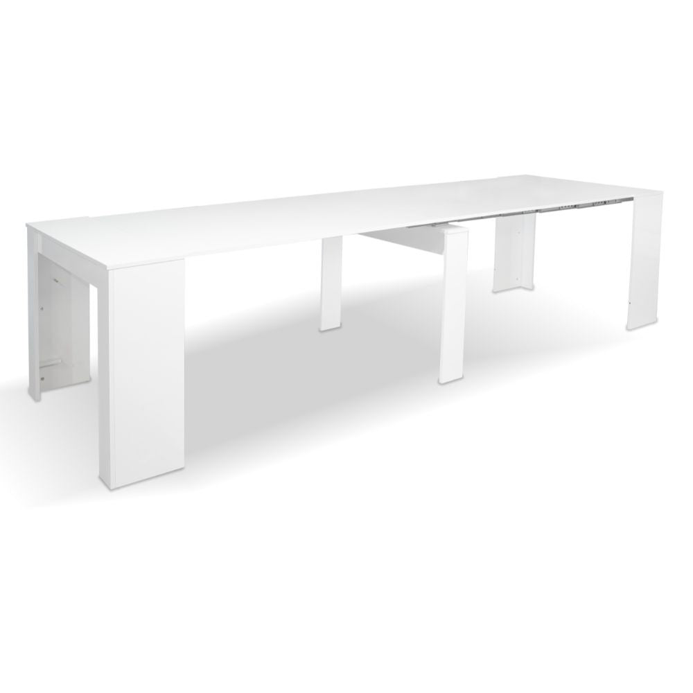 consolle allungabile ofelia colore bianco effetto lucido, dettaglio dei materiali e lavorazioni artigianali