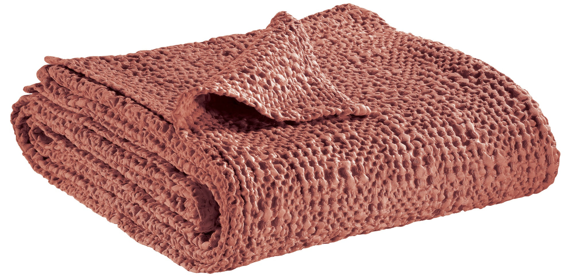 plaid tana fard, colore fard, taglia 140 x 200. vista frontale della coperta piegata su sfondo bianco