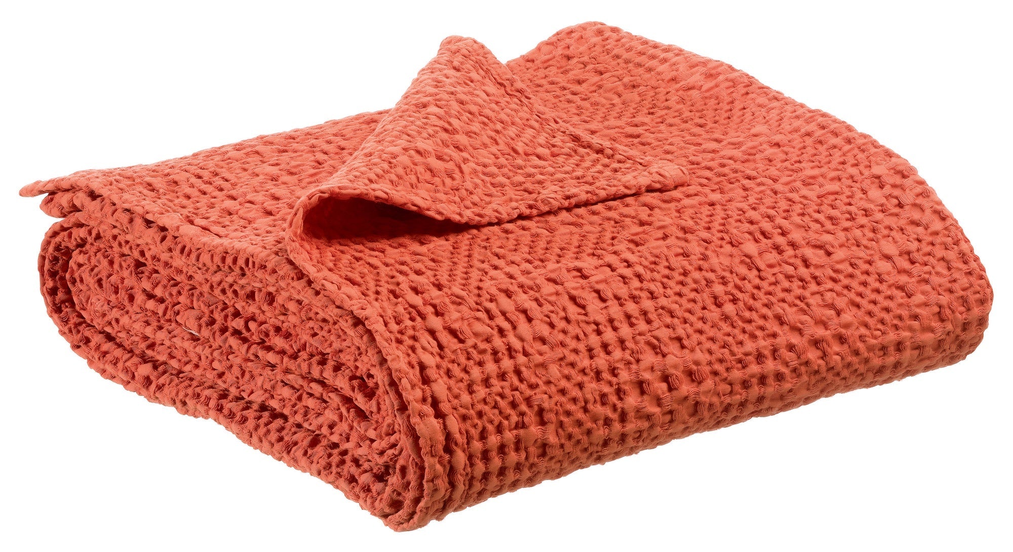 plaid tana marmellata, colore marmellata, taglia 140 x 200. vista frontale della coperta piegata su sfondo bianco