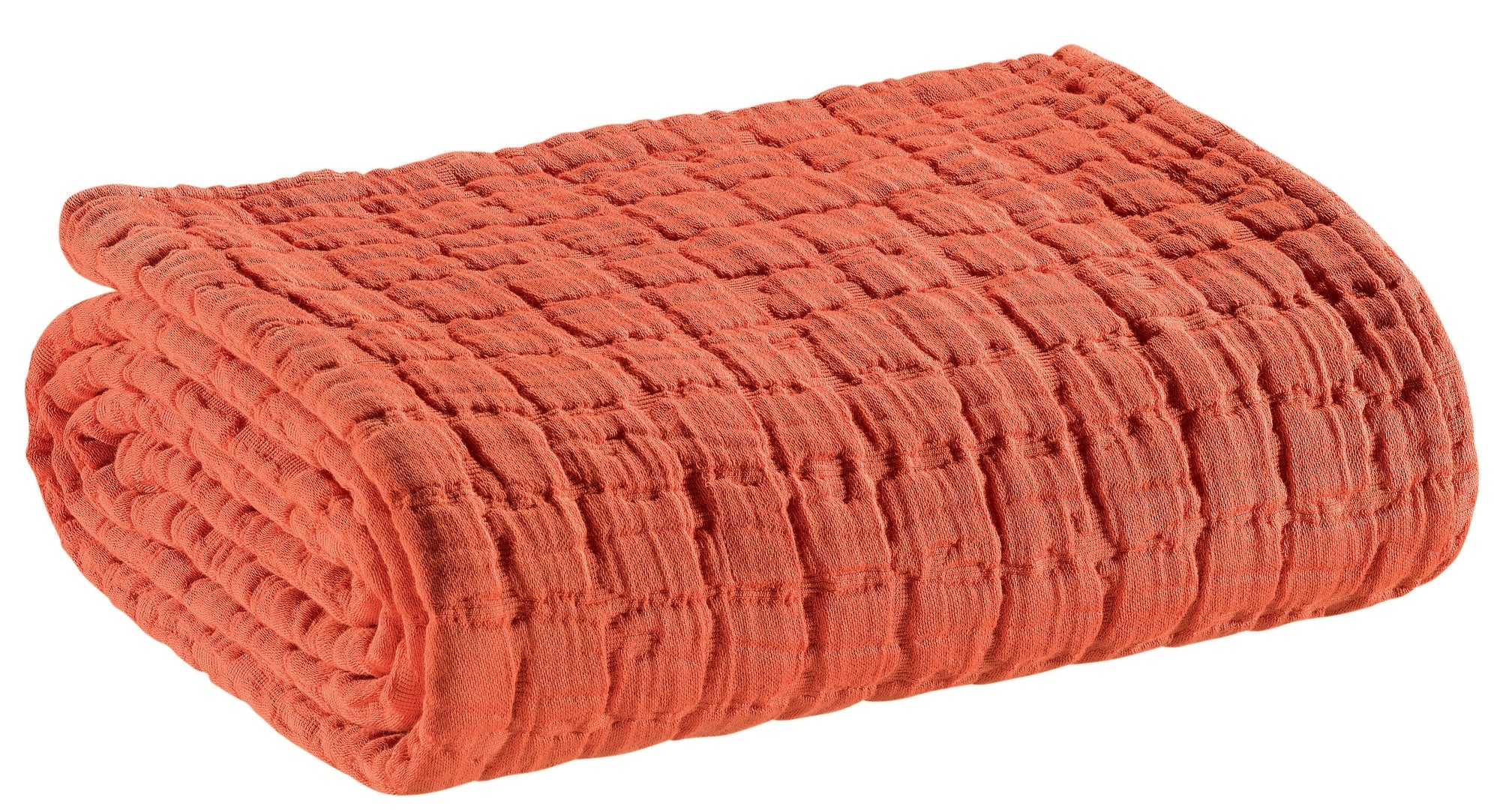 coperta swami rooibos, colore rooibos, taglia 180 x 260. vista frontale della coperta piegata su sfondo bianco