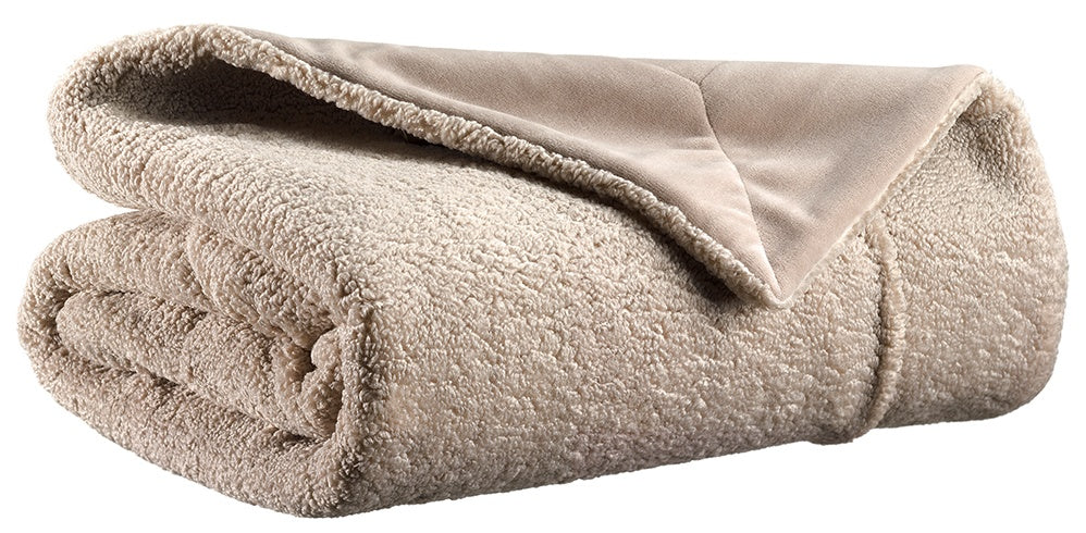 plaid barry lino, colore lino, taglia 130 x 160. vista frontale della coperta piegata su sfondo bianco