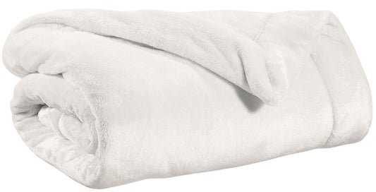 plaid tender neve, colore neve, taglia 150 x 200. vista frontale della coperta piegata su sfondo bianco