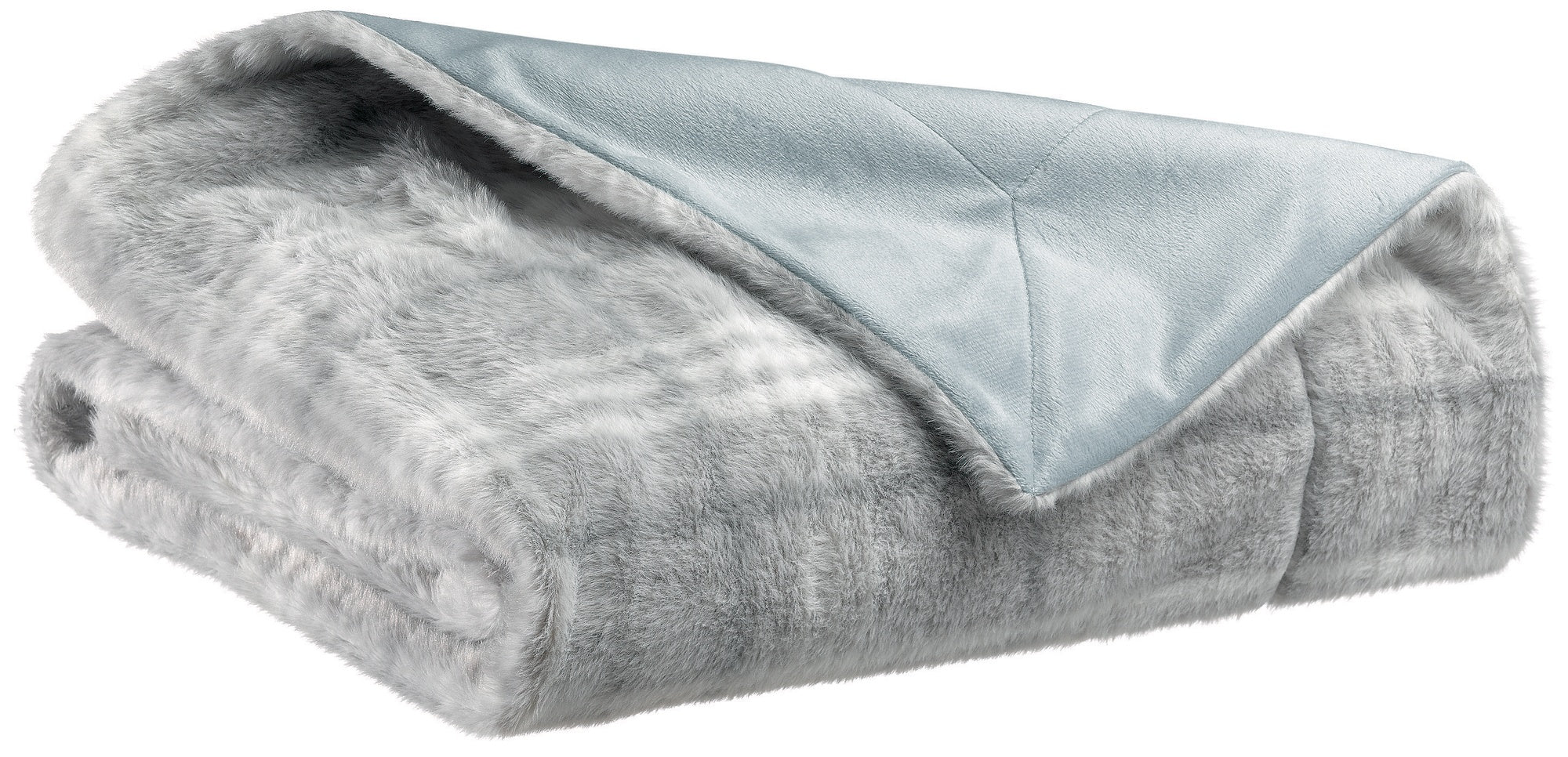 plaid luba perla, colore perla, taglia 140 x 180. vista frontale della coperta piegata su sfondo bianco