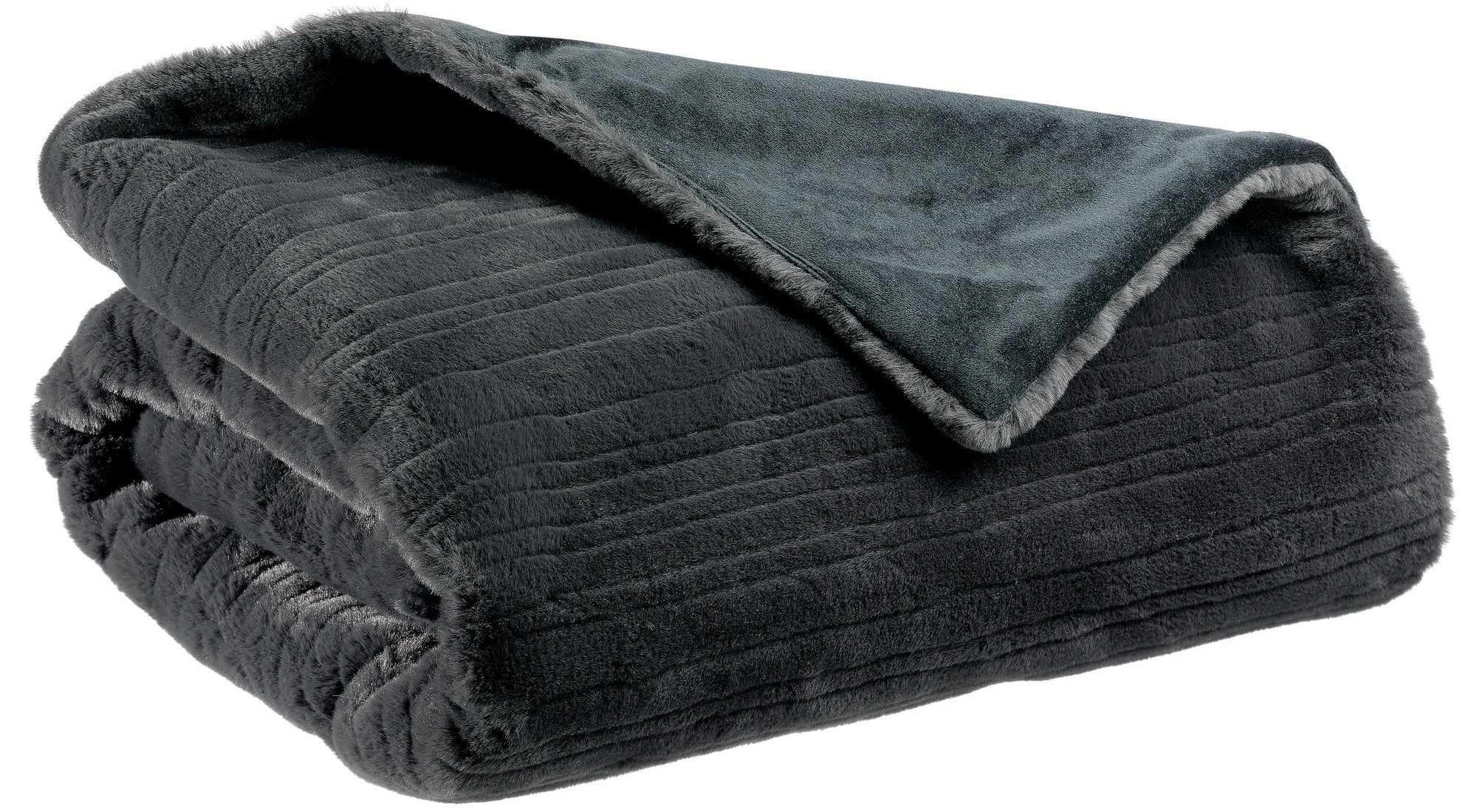 plaid artus ombra, colore ombra, taglia 140 x 180. vista frontale della coperta piegata su sfondo bianco