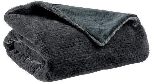 plaid artus ombra, colore ombra, taglia 140 x 180. vista frontale della coperta piegata su sfondo bianco