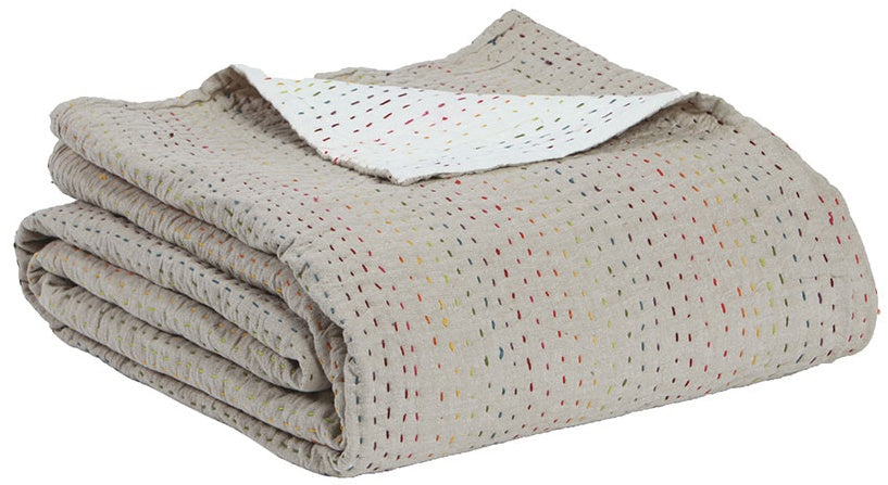 plaid gastounet multico, colore multico, taglia 240 x 260. vista frontale della coperta piegata su sfondo bianco