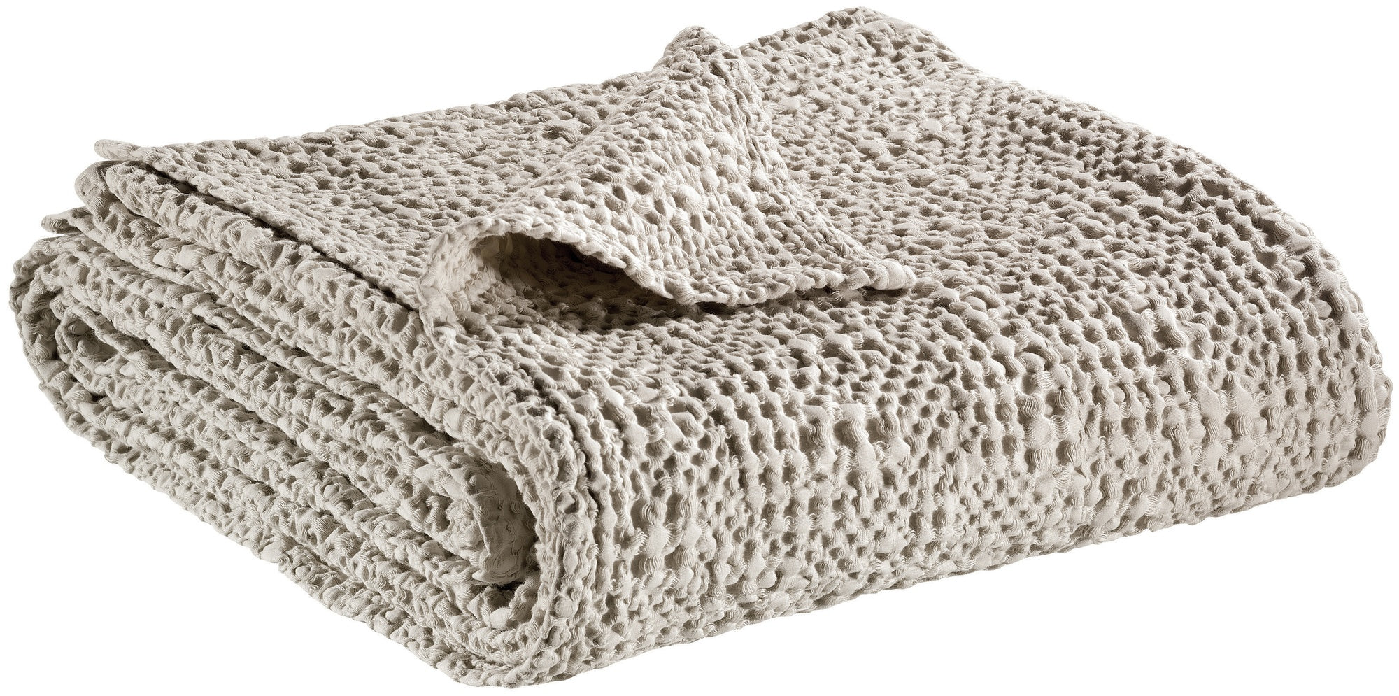 coperta tana lino, colore lino, taglia 180 x 260. vista frontale della coperta piegata su sfondo bianco